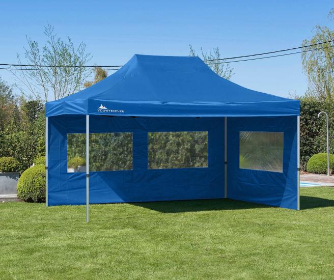 3 x 4,5 m - blauw vouwtent Premium AluHex met zijwanden
