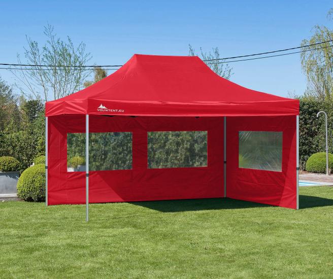 3 x 4,5 m - rood vouwtent Premium AluHex met zijwanden