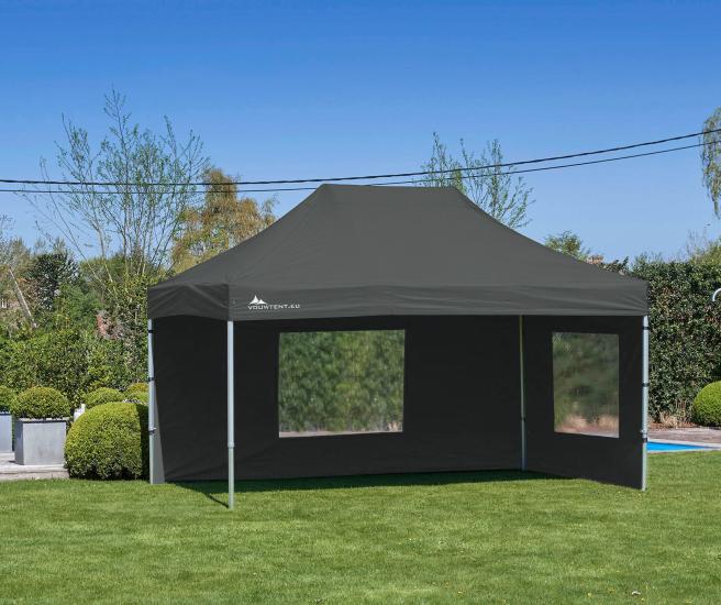 3 x 4,5 m Antraciet vouwtent AluHexPro met zijwanden