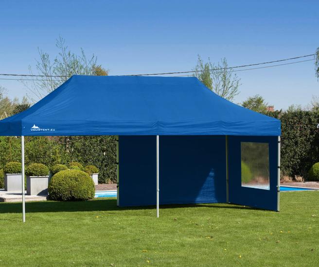 3 x 6 m - blauw vouwtent AluHexPro met zijwanden