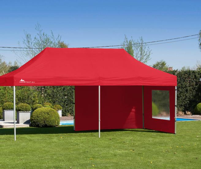 3 x 6 m - rood vouwtent AluHexPro met zijwanden