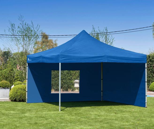 4 x 4 m blauw vouwtent AluHexPro met zijwanden