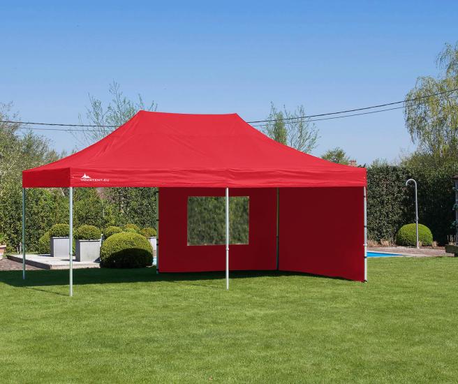 4x6m vouwtent AluHexPro rood met zijwanden