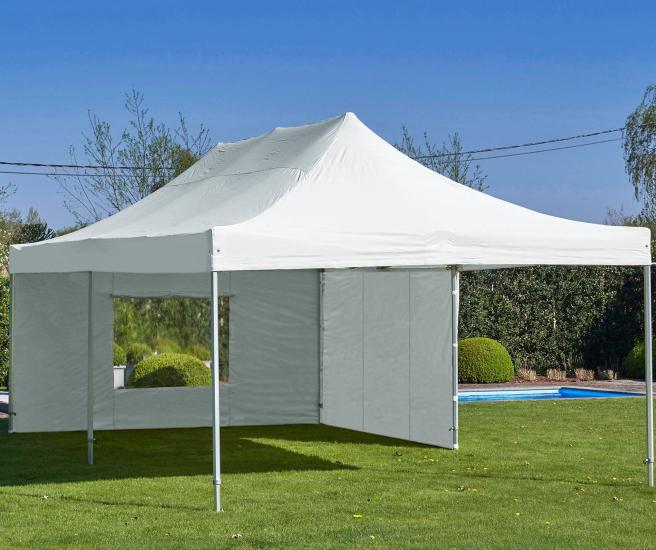 4 x 8 m -  wit vouwtent AluHexPro met zijwanden